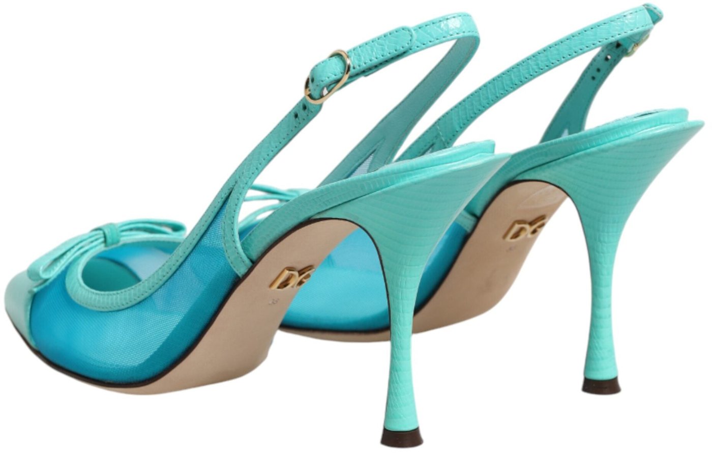 Dolce & Gabbana Blue Leather Mesh Heels Slingback Shoes
