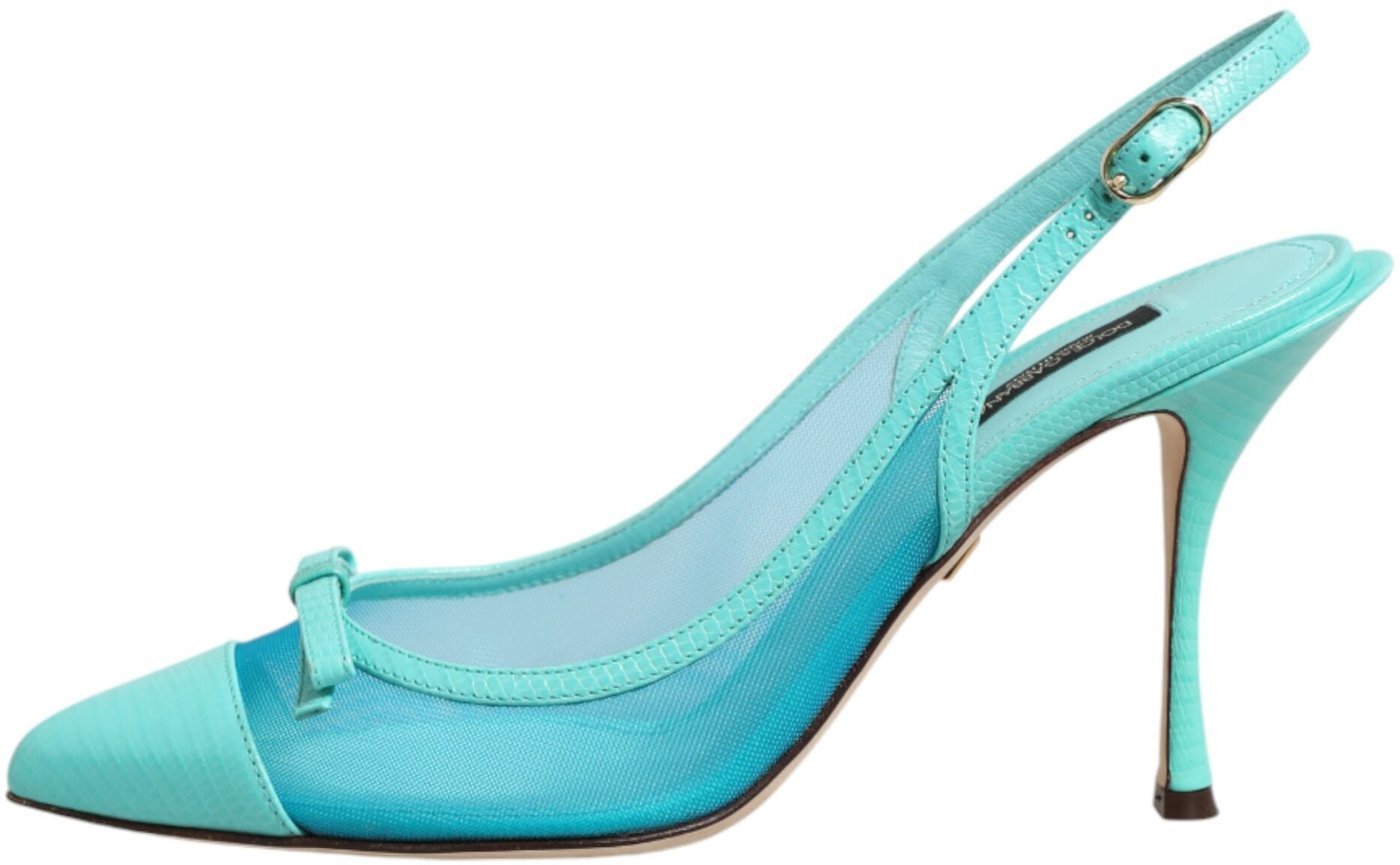 Dolce & Gabbana Blue Leather Mesh Heels Slingback Shoes