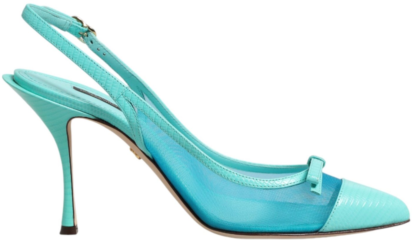 Dolce & Gabbana Blue Leather Mesh Heels Slingback Shoes