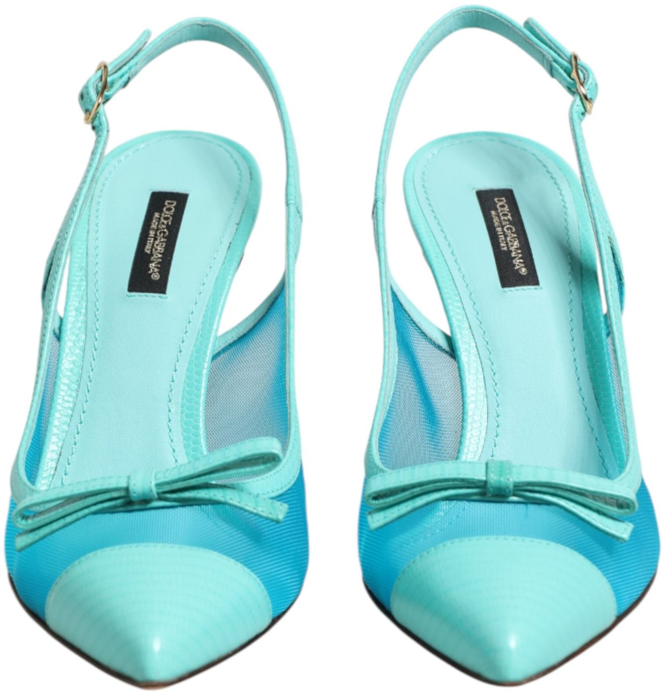 Dolce & Gabbana Blue Leather Mesh Heels Slingback Shoes
