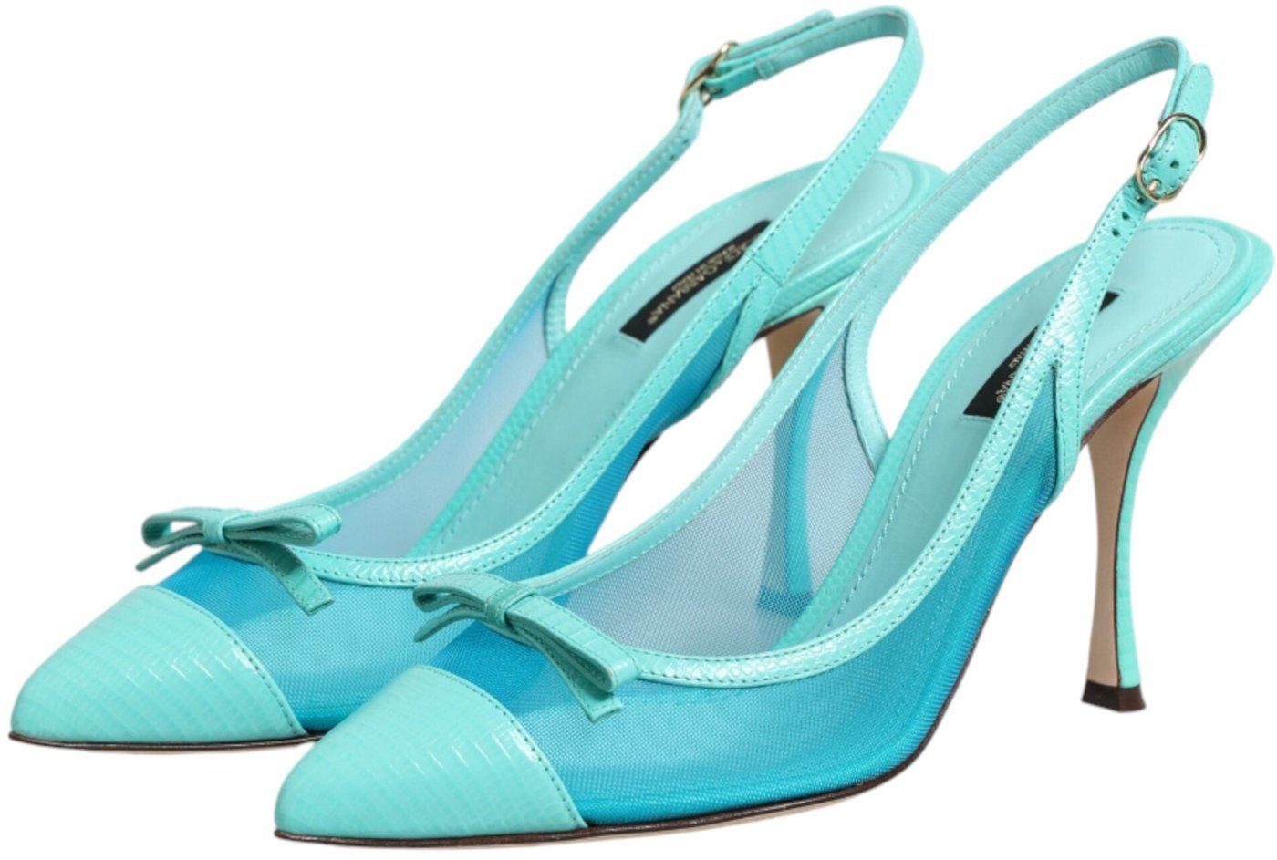 Dolce & Gabbana Blue Leather Mesh Heels Slingback Shoes