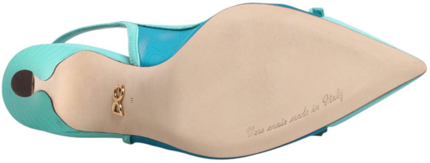 Dolce & Gabbana Blue Leather Mesh Heels Slingback Shoes