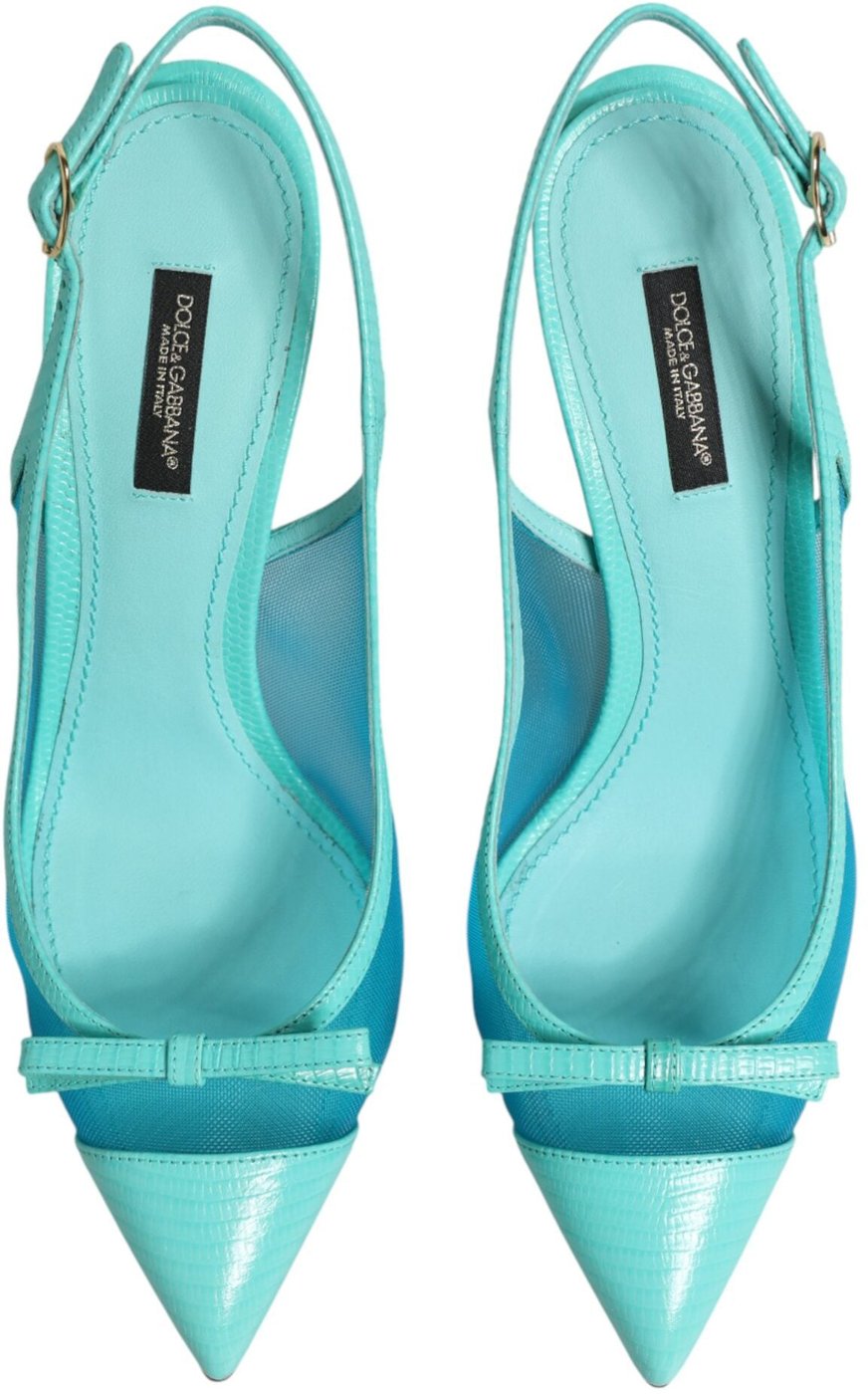 Dolce & Gabbana Blue Leather Mesh Heels Slingback Shoes