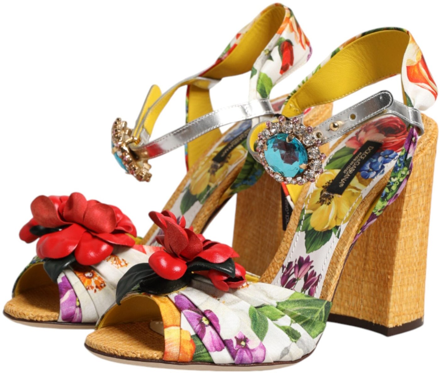 Dolce & Gabbana Multicolor Floral Crystal Embellished Sandals Shoes