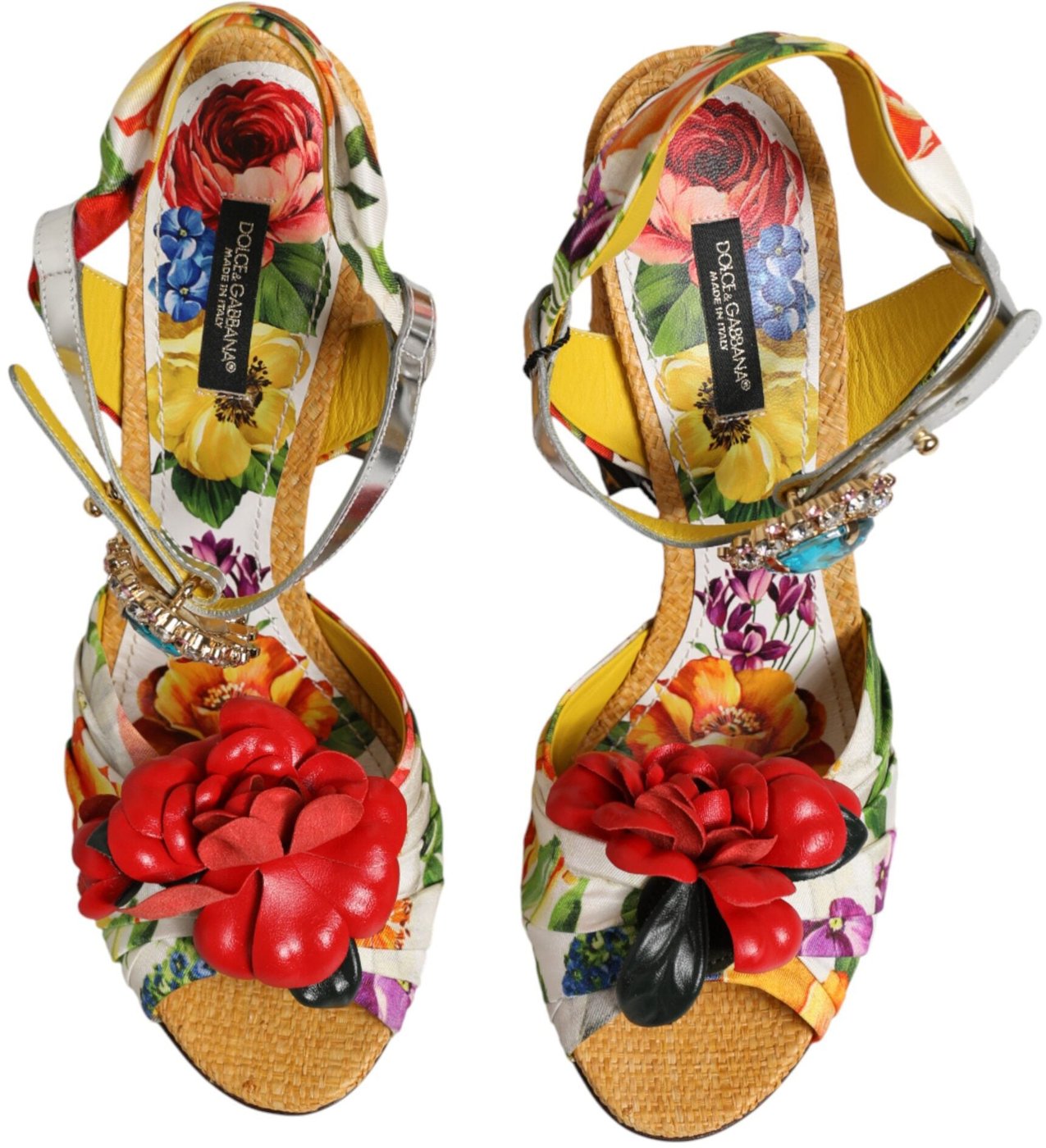 Dolce & Gabbana Multicolor Floral Crystal Embellished Sandals Shoes