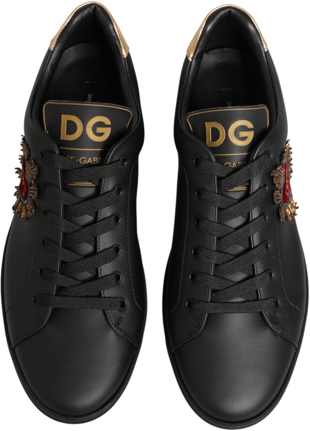 Dolce & Gabbana Black Leather Heart Embellished Sneakers Shoes
