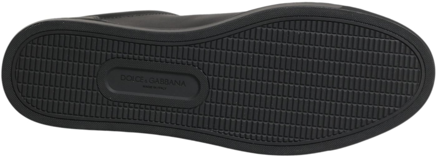 Dolce & Gabbana Black Leather Heart Embellished Sneakers Shoes