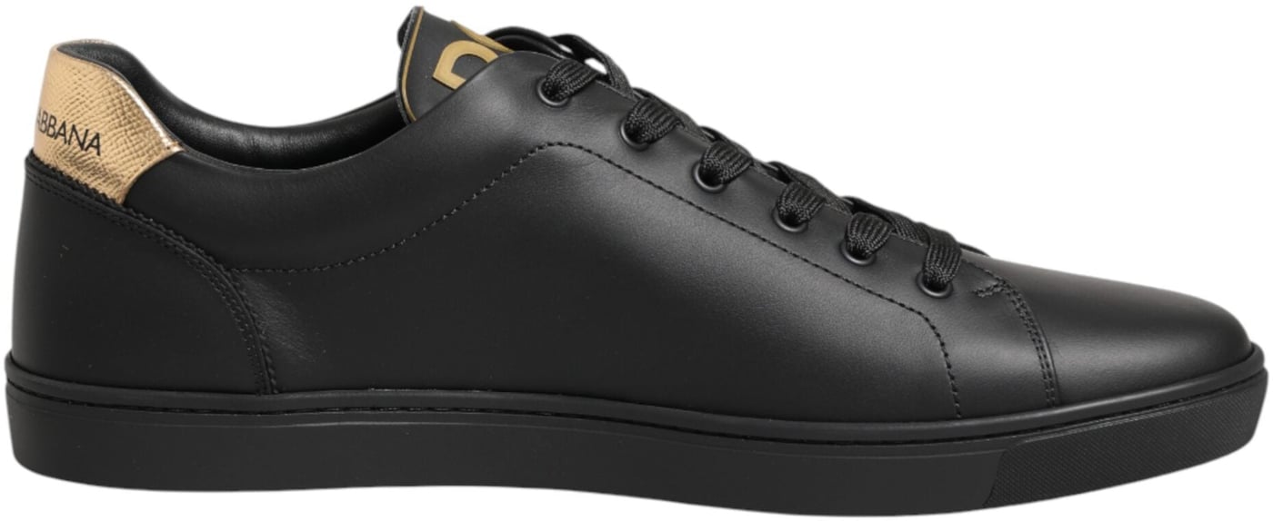 Dolce & Gabbana Black Leather Heart Embellished Sneakers Shoes
