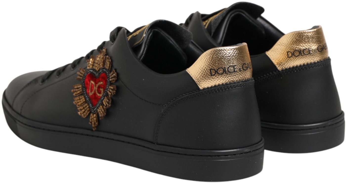 Dolce & Gabbana Black Leather Heart Embellished Sneakers Shoes
