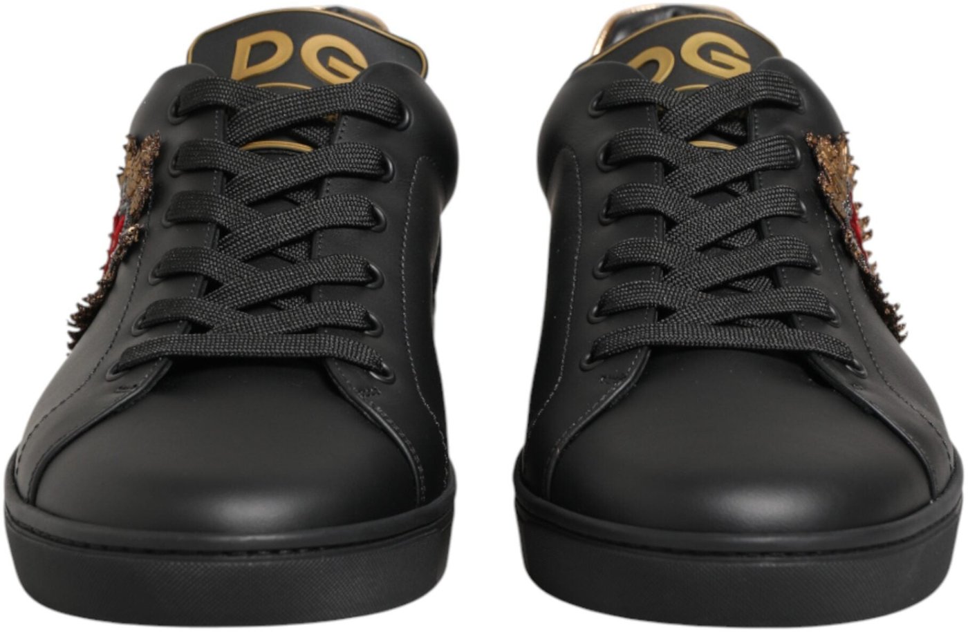 Dolce & Gabbana Black Leather Heart Embellished Sneakers Shoes