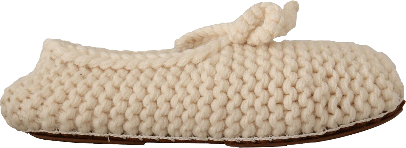 Dolce & Gabbana White Slip On Ballerina Flats Wool Knit Shoes