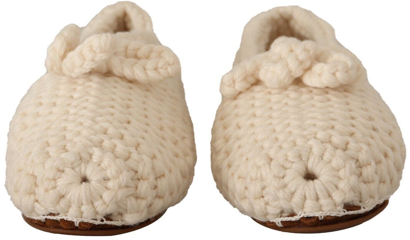 Dolce & Gabbana White Slip On Ballerina Flats Wool Knit Shoes