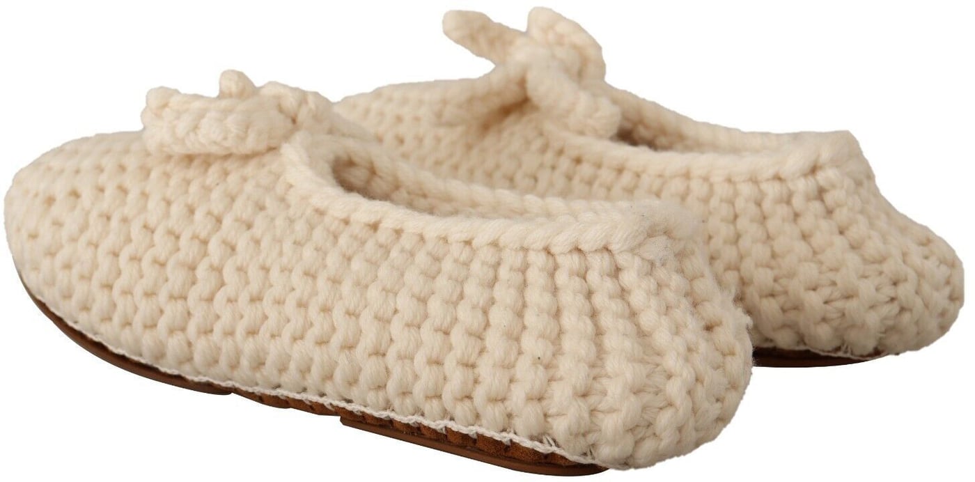 Dolce & Gabbana White Slip On Ballerina Flats Wool Knit Shoes