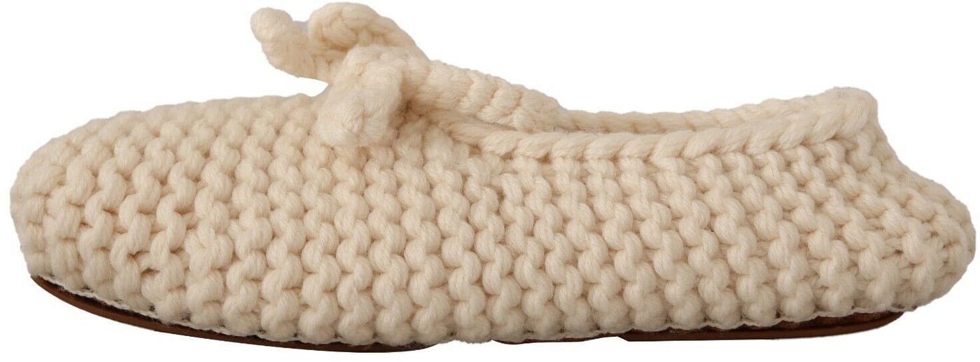 Dolce & Gabbana White Slip On Ballerina Flats Wool Knit Shoes