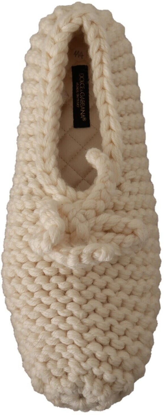 Dolce & Gabbana White Slip On Ballerina Flats Wool Knit Shoes