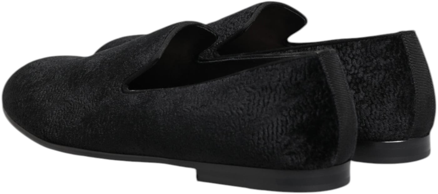 Dolce & Gabbana Black Jacquard Loafers Formal Men Dress Shoes