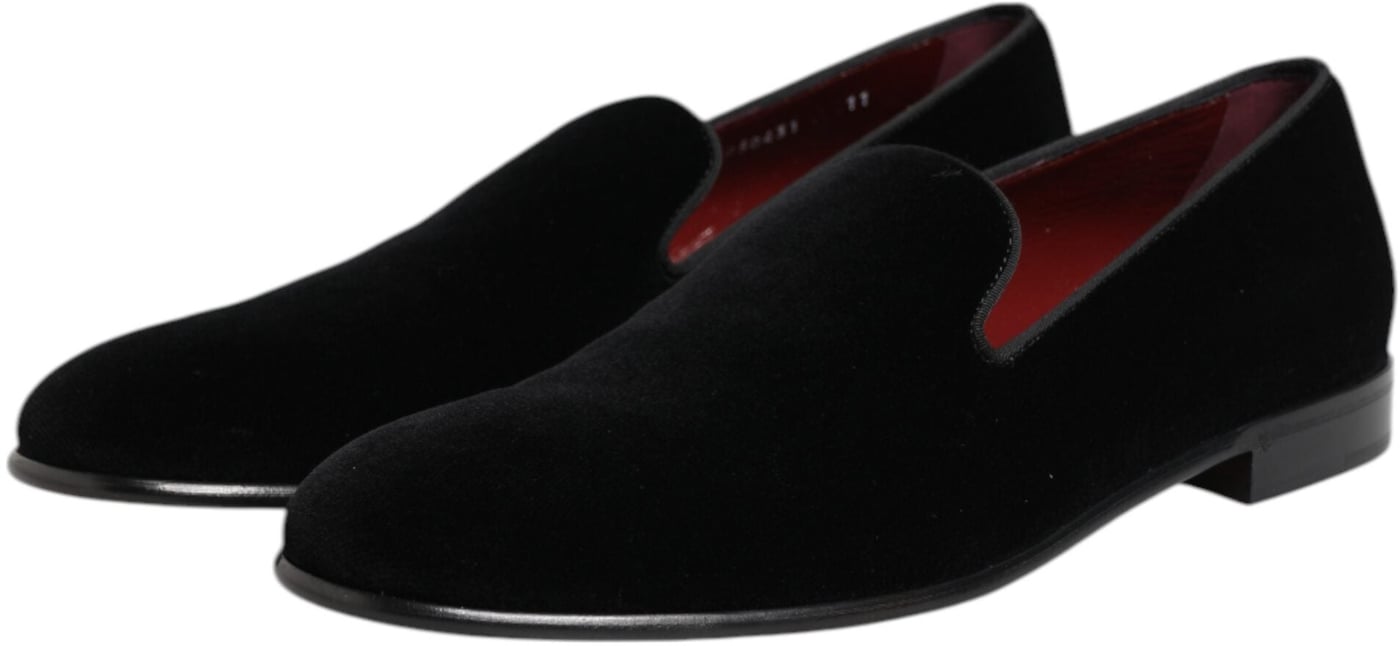 Dolce & Gabbana Black Velvet Slip On Loafers Men Formal Shoes