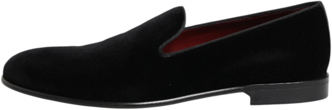 Dolce & Gabbana Black Velvet Slip On Loafers Men Formal Shoes