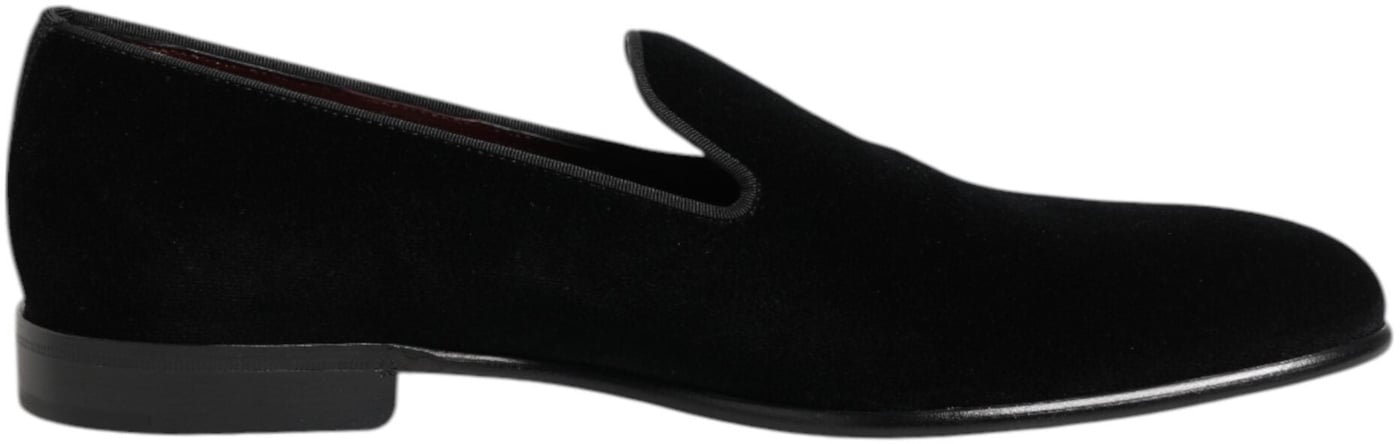 Dolce & Gabbana Black Velvet Slip On Loafers Men Formal Shoes