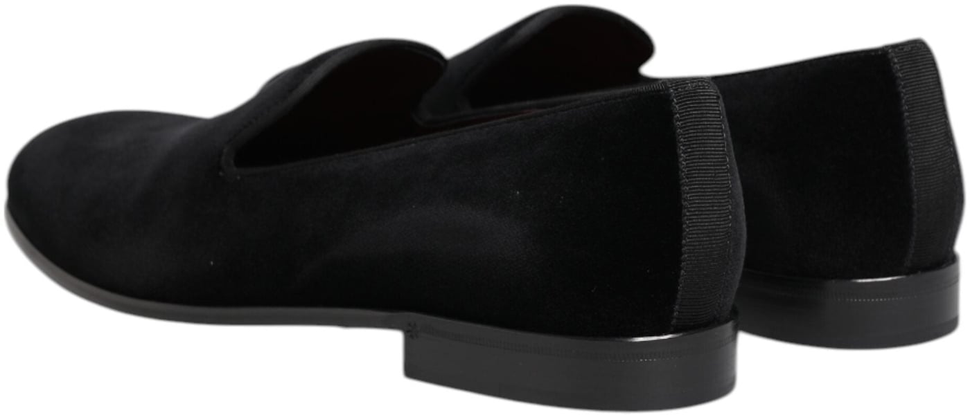 Dolce & Gabbana Black Velvet Slip On Loafers Men Formal Shoes