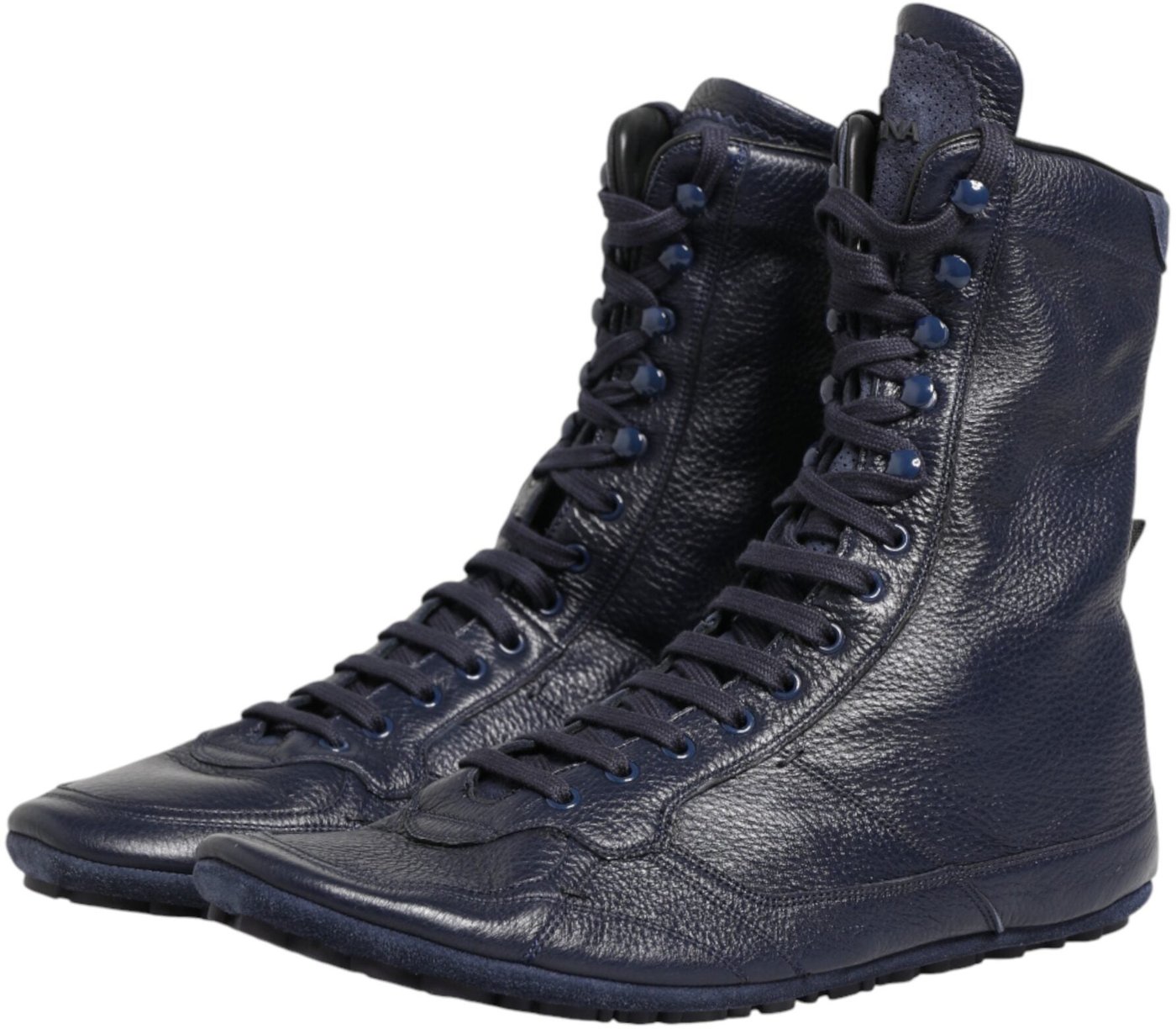 Dolce & Gabbana Dark Blue Deer Leather Mid Calf Boots Shoes