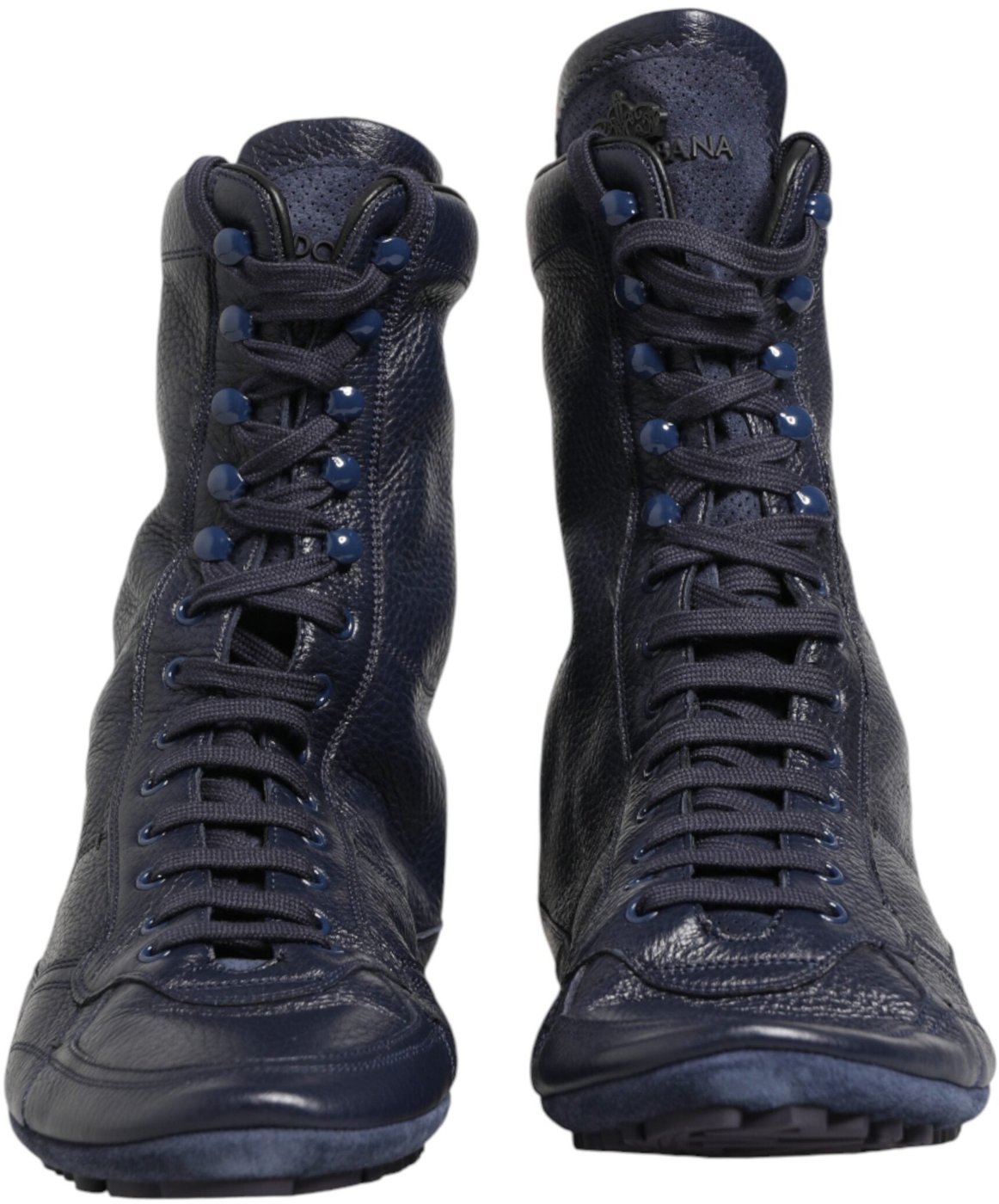 Dolce & Gabbana Dark Blue Deer Leather Mid Calf Boots Shoes