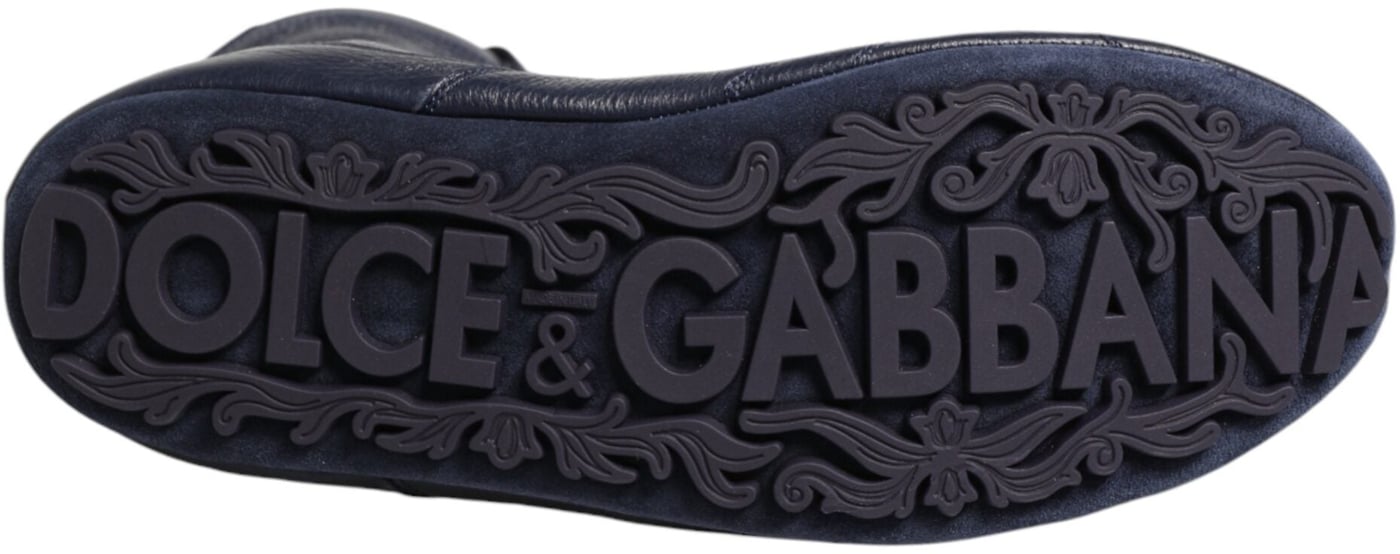 Dolce & Gabbana Dark Blue Deer Leather Mid Calf Boots Shoes
