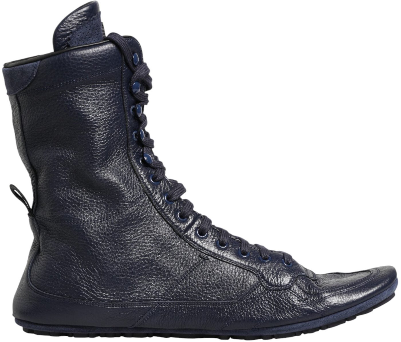 Dolce & Gabbana Dark Blue Deer Leather Mid Calf Boots Shoes