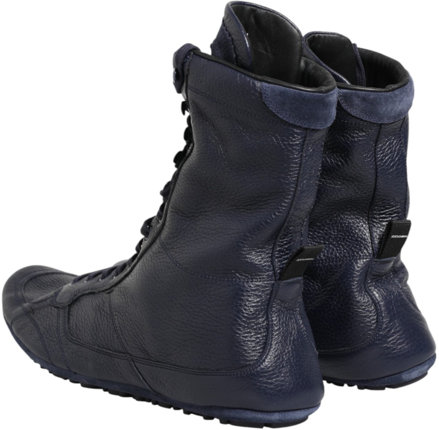 Dolce & Gabbana Dark Blue Deer Leather Mid Calf Boots Shoes
