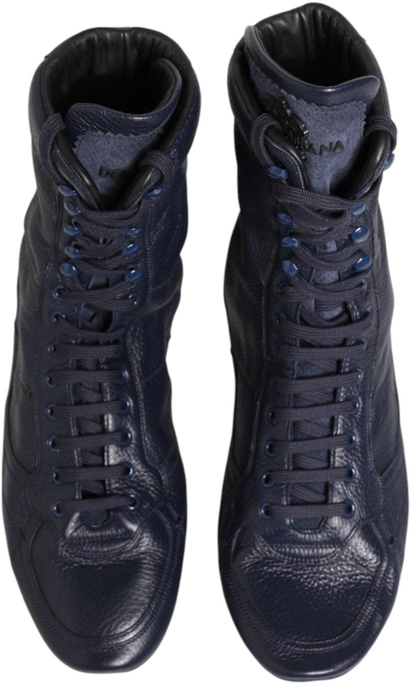 Dolce & Gabbana Dark Blue Deer Leather Mid Calf Boots Shoes