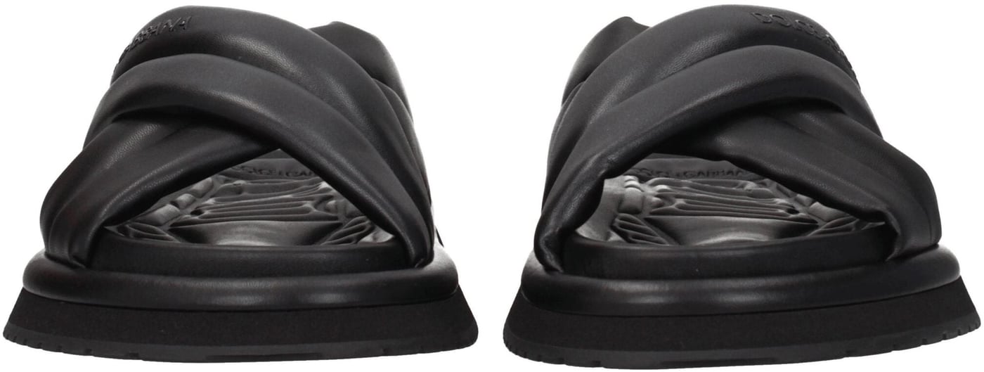 Dolce & Gabbana Black Leather Slippers