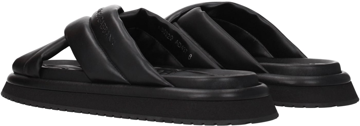 Dolce & Gabbana Black Leather Slippers