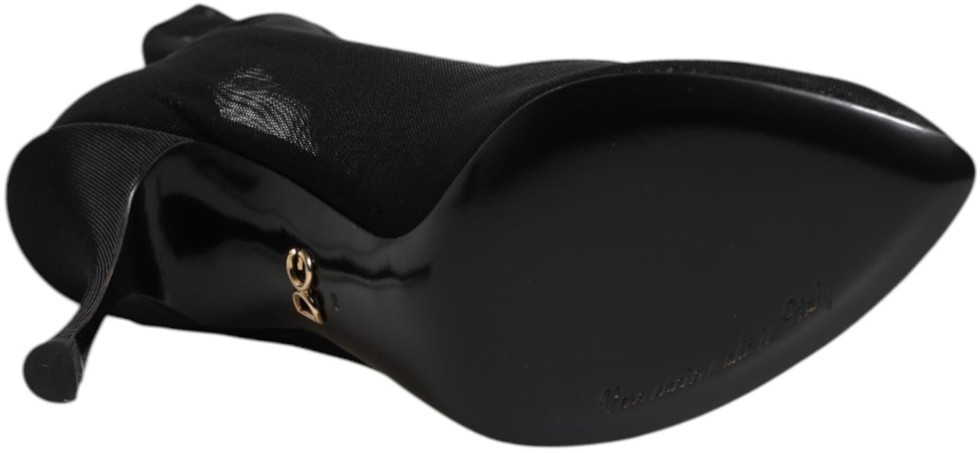 Dolce & Gabbana Black Silk Stretch Mesh Sock Boots Shoes