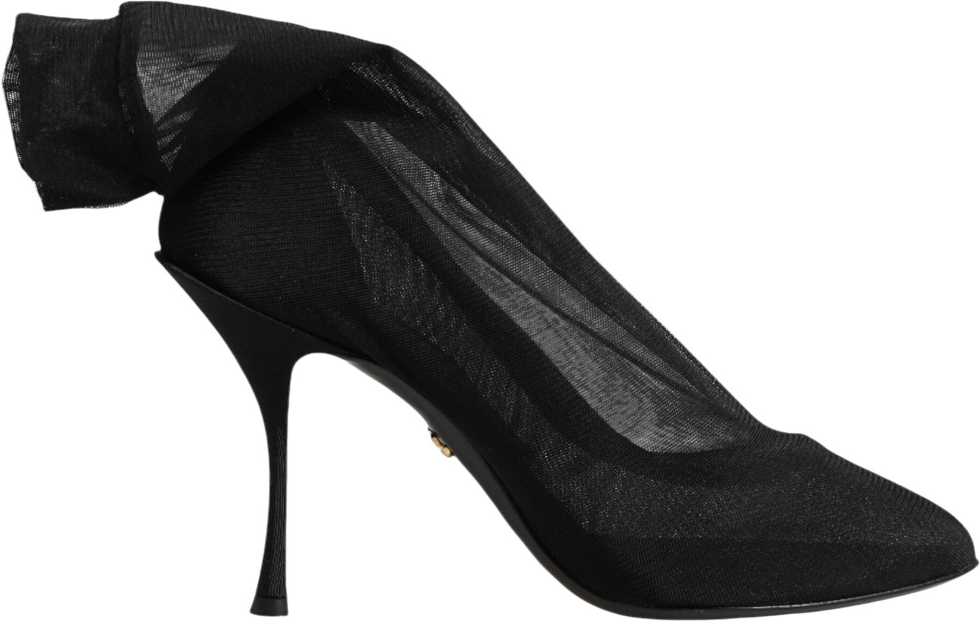 Dolce & Gabbana Black Silk Stretch Mesh Sock Boots Shoes