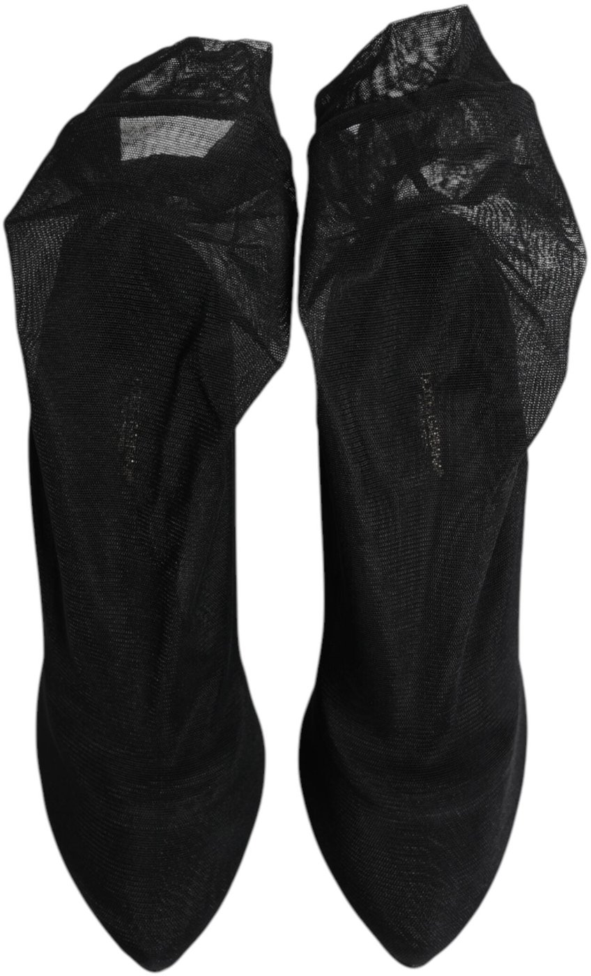 Dolce & Gabbana Black Silk Stretch Mesh Sock Boots Shoes