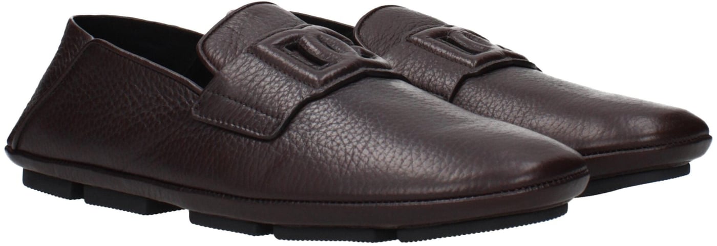 Dolce & Gabbana Brown Leather Slip-On Loafers