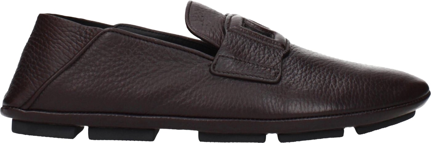 Dolce & Gabbana Brown Leather Slip-On Loafers