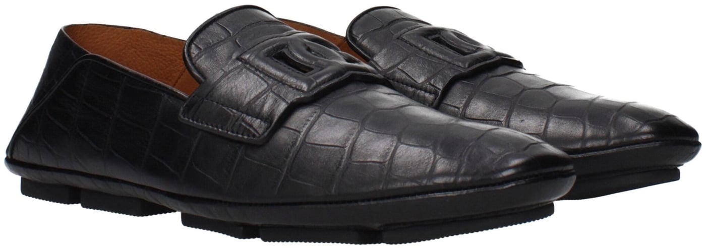Dolce & Gabbana Black Leather Slip-On Loafers