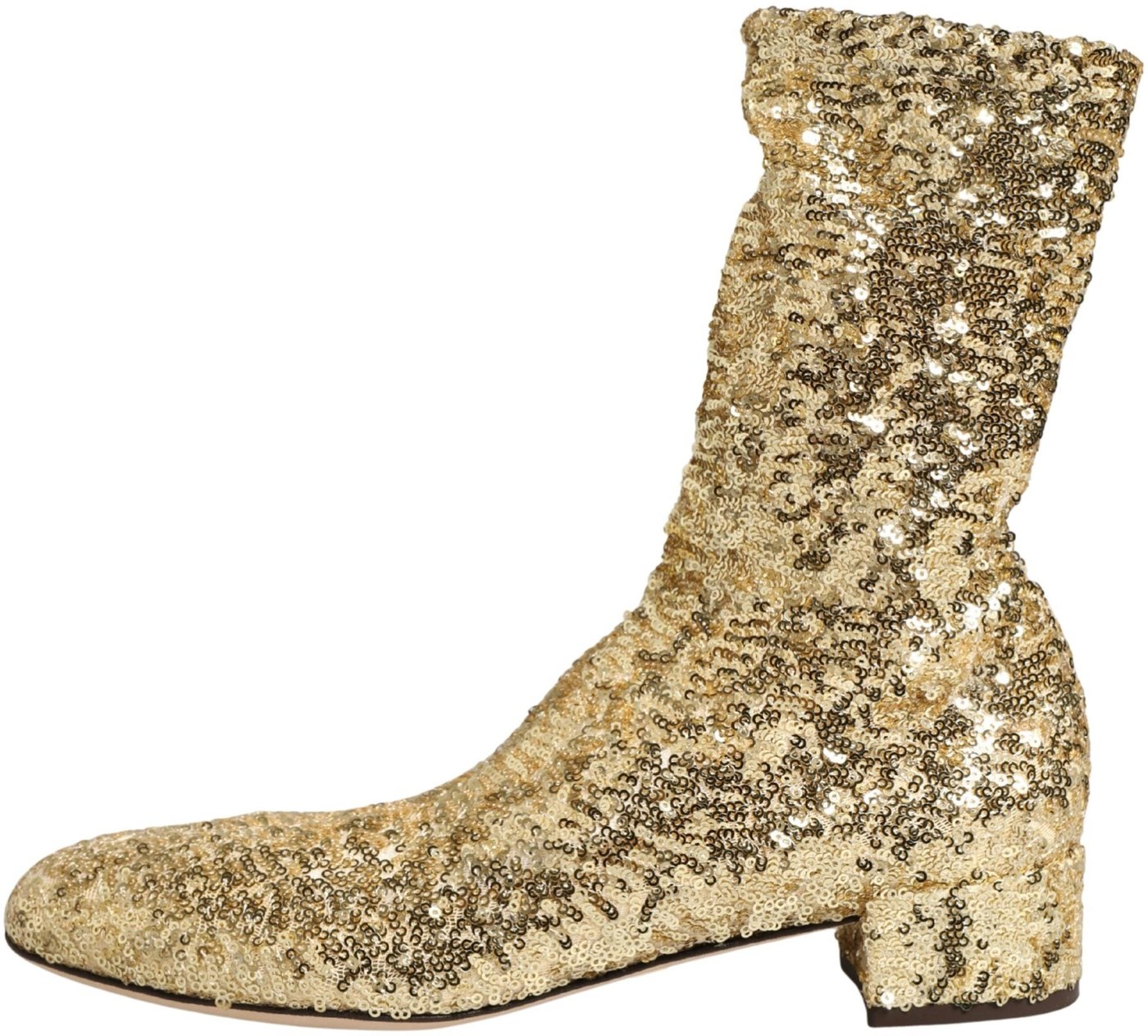 Dolce & Gabbana Gold Sequined Short Boots Stretch Shoes