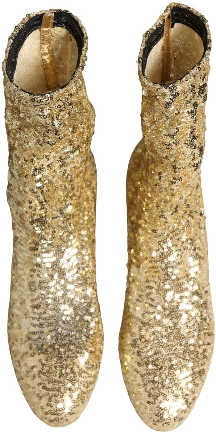 Dolce & Gabbana Gold Sequined Short Boots Stretch Shoes