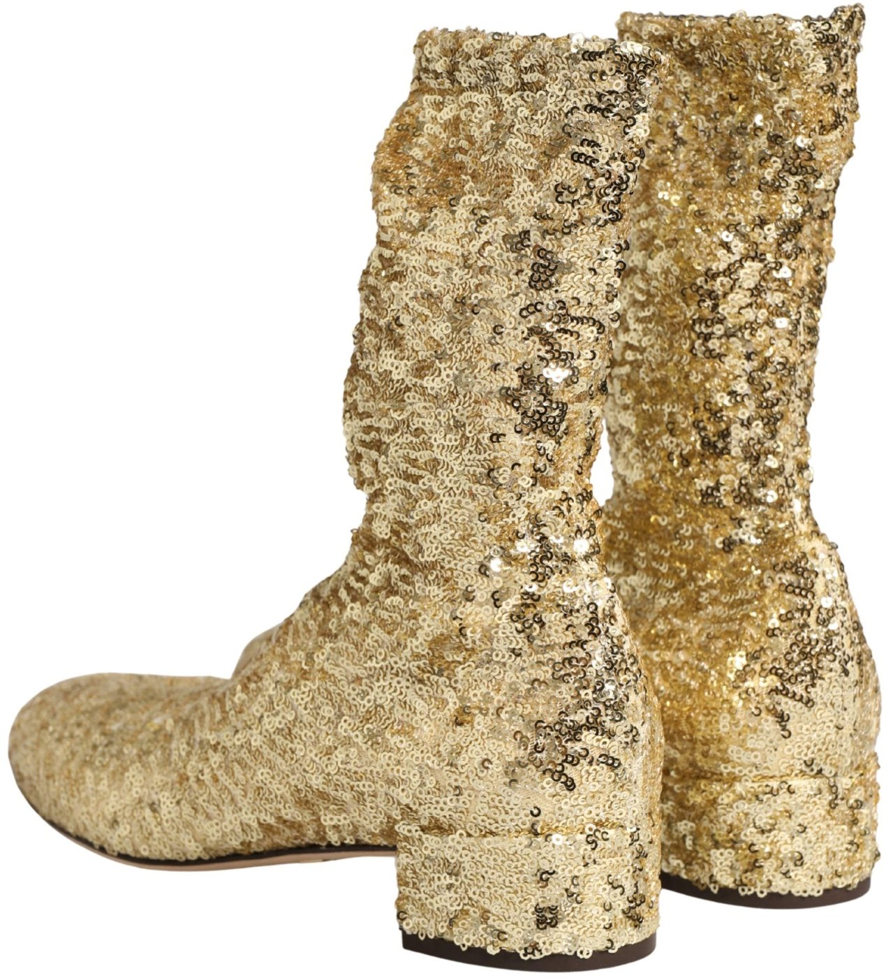 Dolce & Gabbana Gold Sequined Short Boots Stretch Shoes