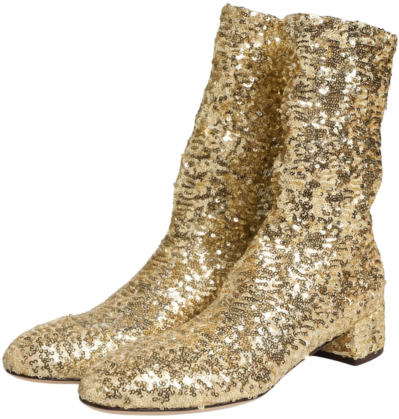 Dolce & Gabbana Gold Sequined Short Boots Stretch Shoes