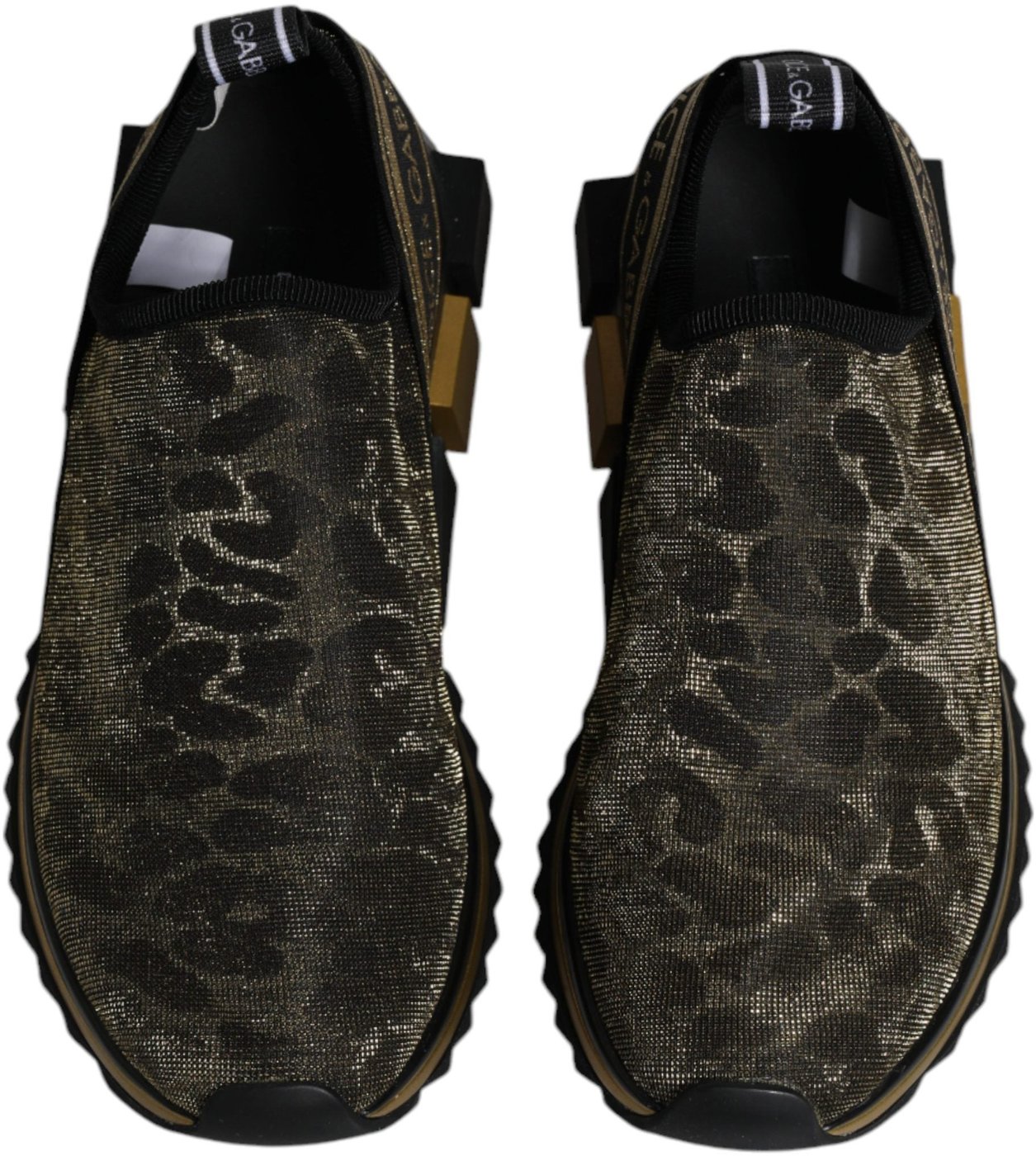 Dolce & Gabbana Gold Glitter Leopard Sorrento Sneakers Shoes