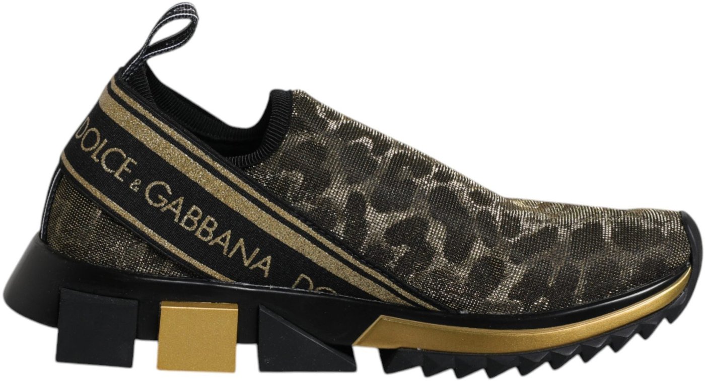 Dolce & Gabbana Gold Glitter Leopard Sorrento Sneakers Shoes