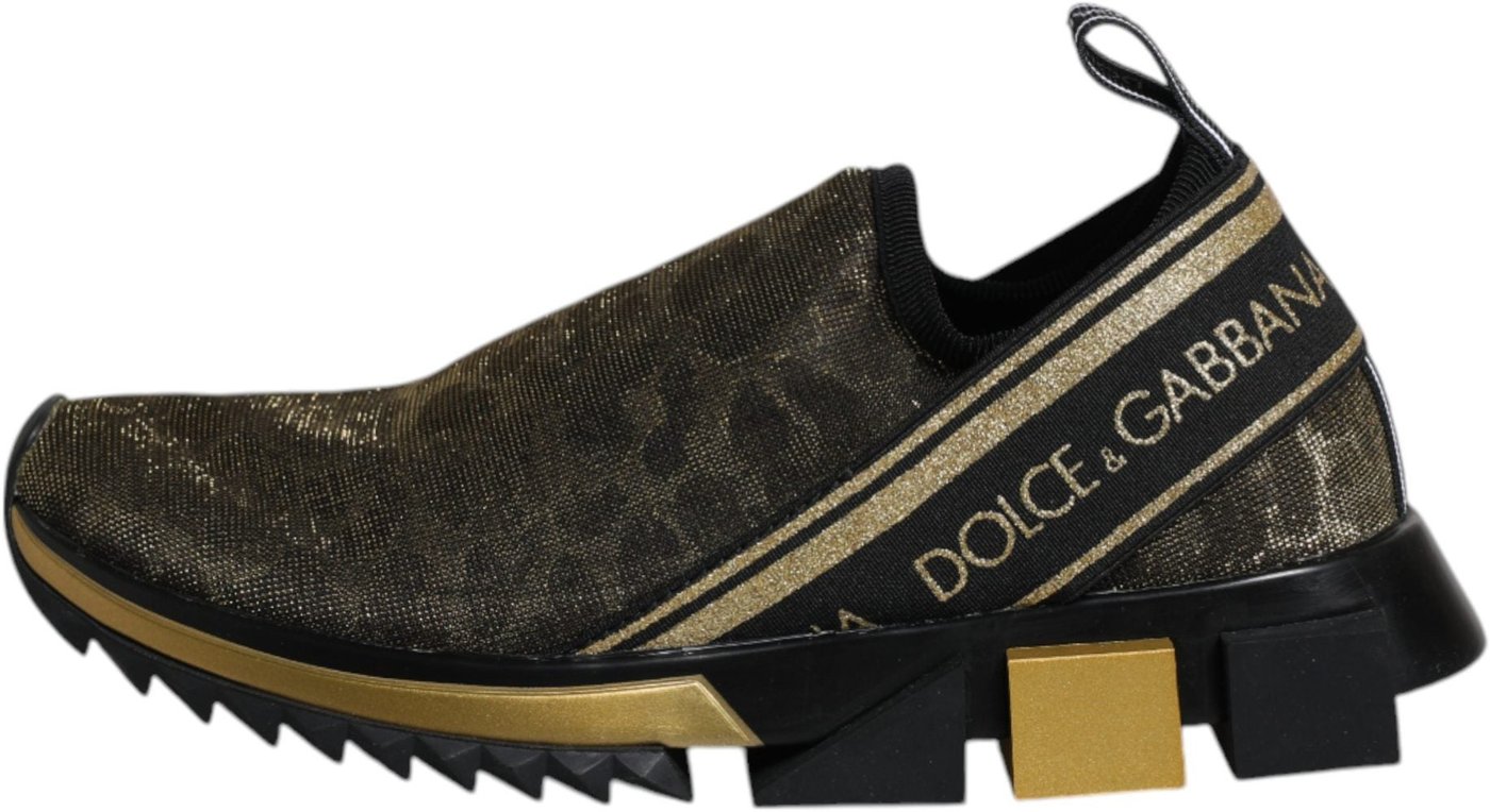Dolce & Gabbana Gold Glitter Leopard Sorrento Sneakers Shoes