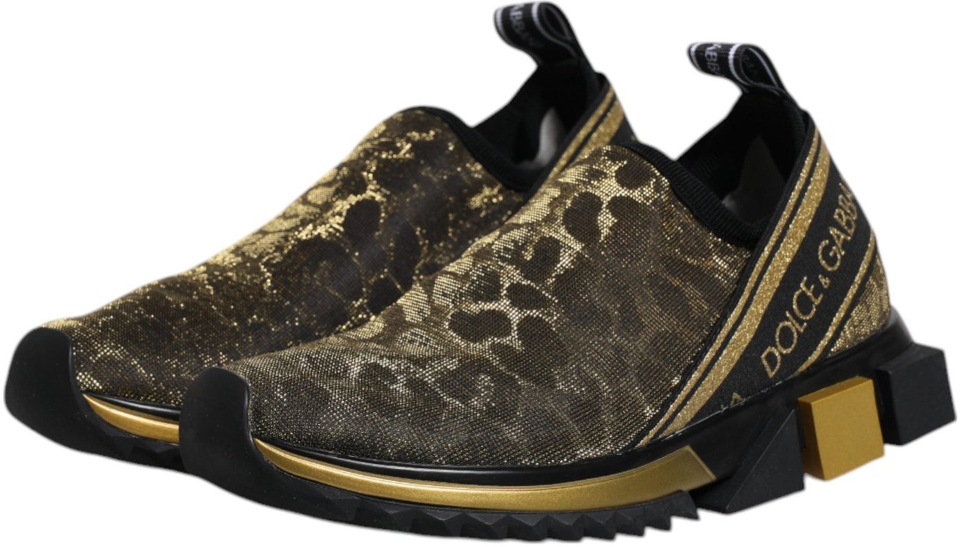 Dolce & Gabbana Gold Glitter Leopard Sorrento Sneakers Shoes