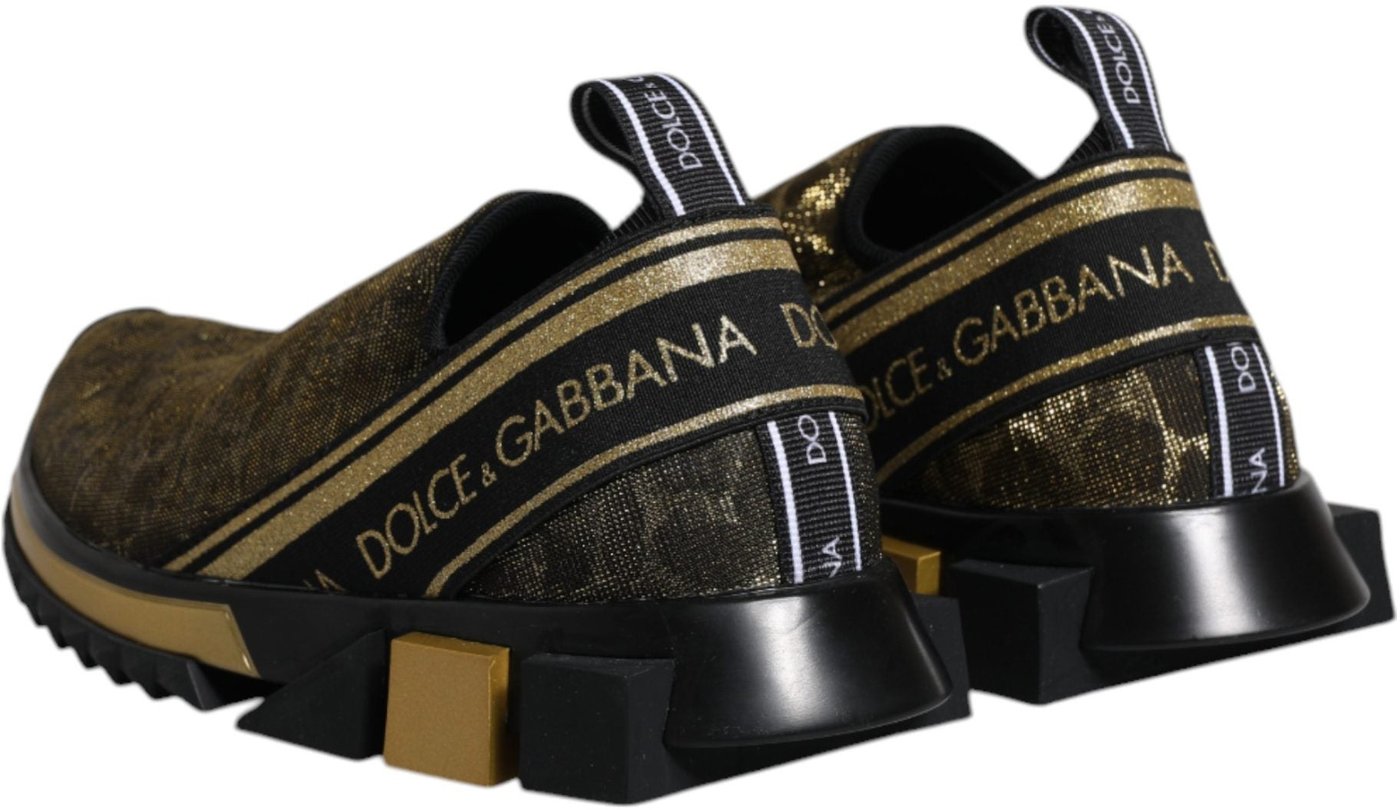 Dolce & Gabbana Gold Glitter Leopard Sorrento Sneakers Shoes