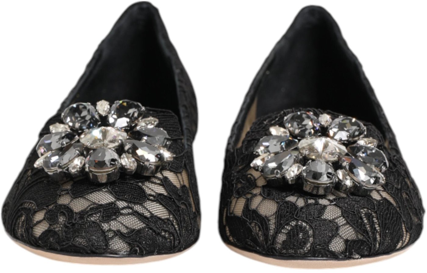 Dolce & Gabbana Black Taormina Lace Crystals Flats Shoes