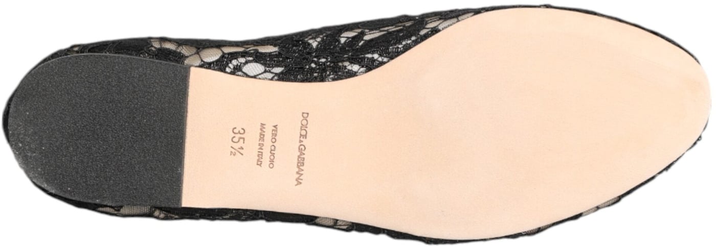 Dolce & Gabbana Black Taormina Lace Crystals Flats Shoes