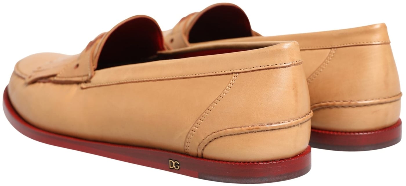 Dolce & Gabbana Beige Tassel Leather Men Slip On Loafers Shoes
